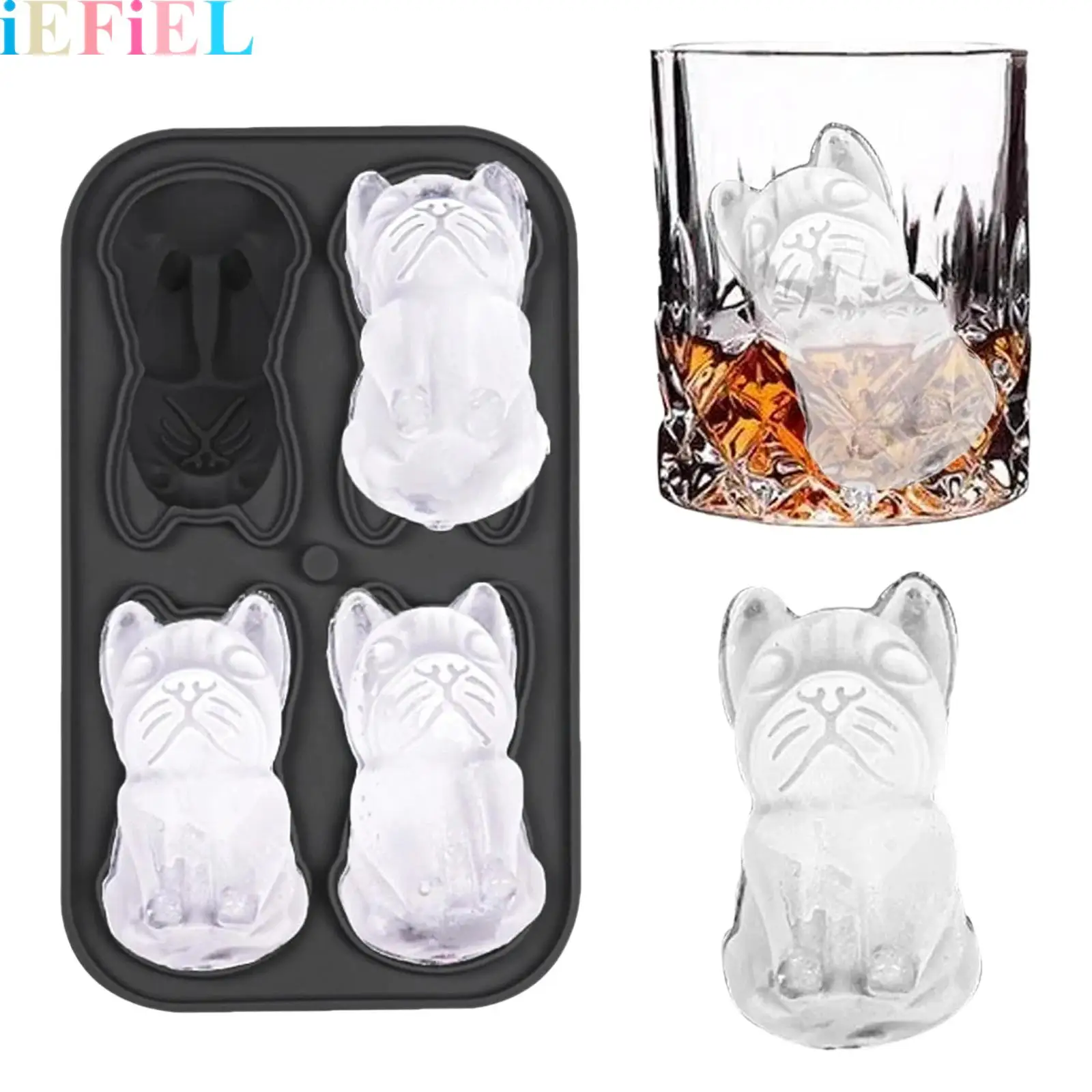 

4-cavity Silicone Animal-shaped Ice Cube Mold with Funnel for Home Restaurant Bar Hotel