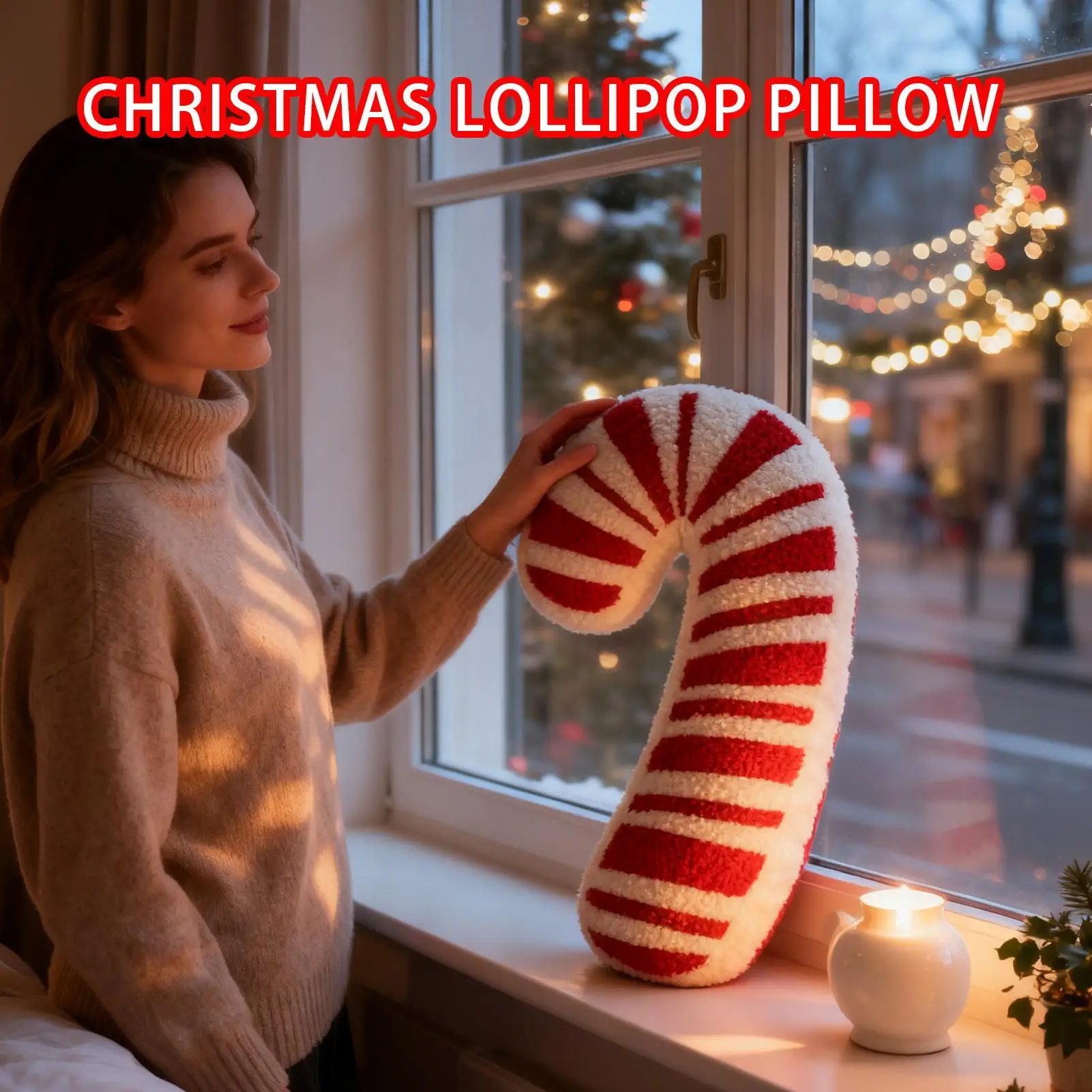 Winter Lollipop Pillow Winter Holiday Cuddly Christmas Lollipop Throw Pillow Plush Decor For Bed Sofa Living Room Bedroom Patio
