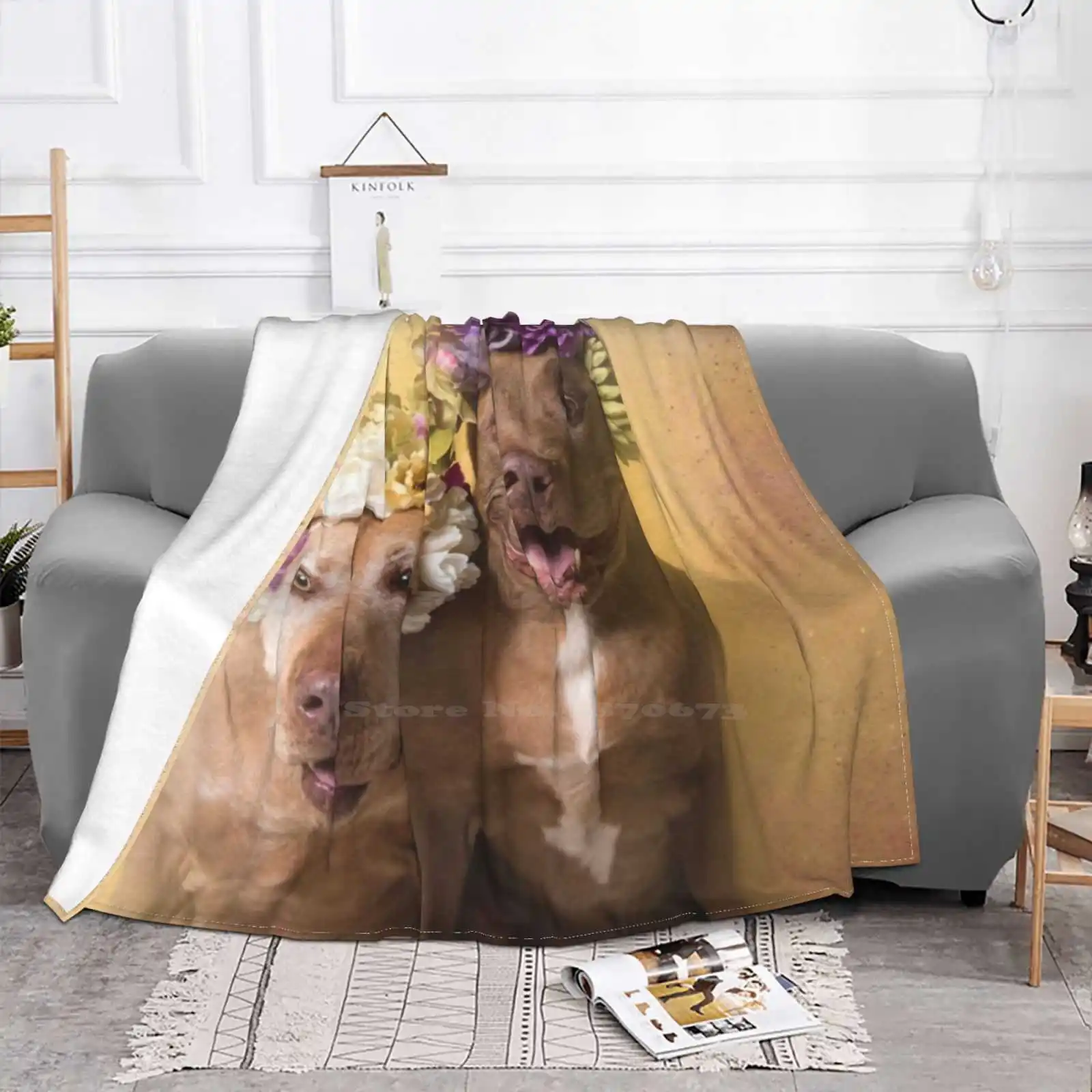 Flower Power , Indie And Choco New Arrival Fashion Leisure Warm Flannel Blanket Pit Bull Flowers Dog Rescue Love Flower Crown