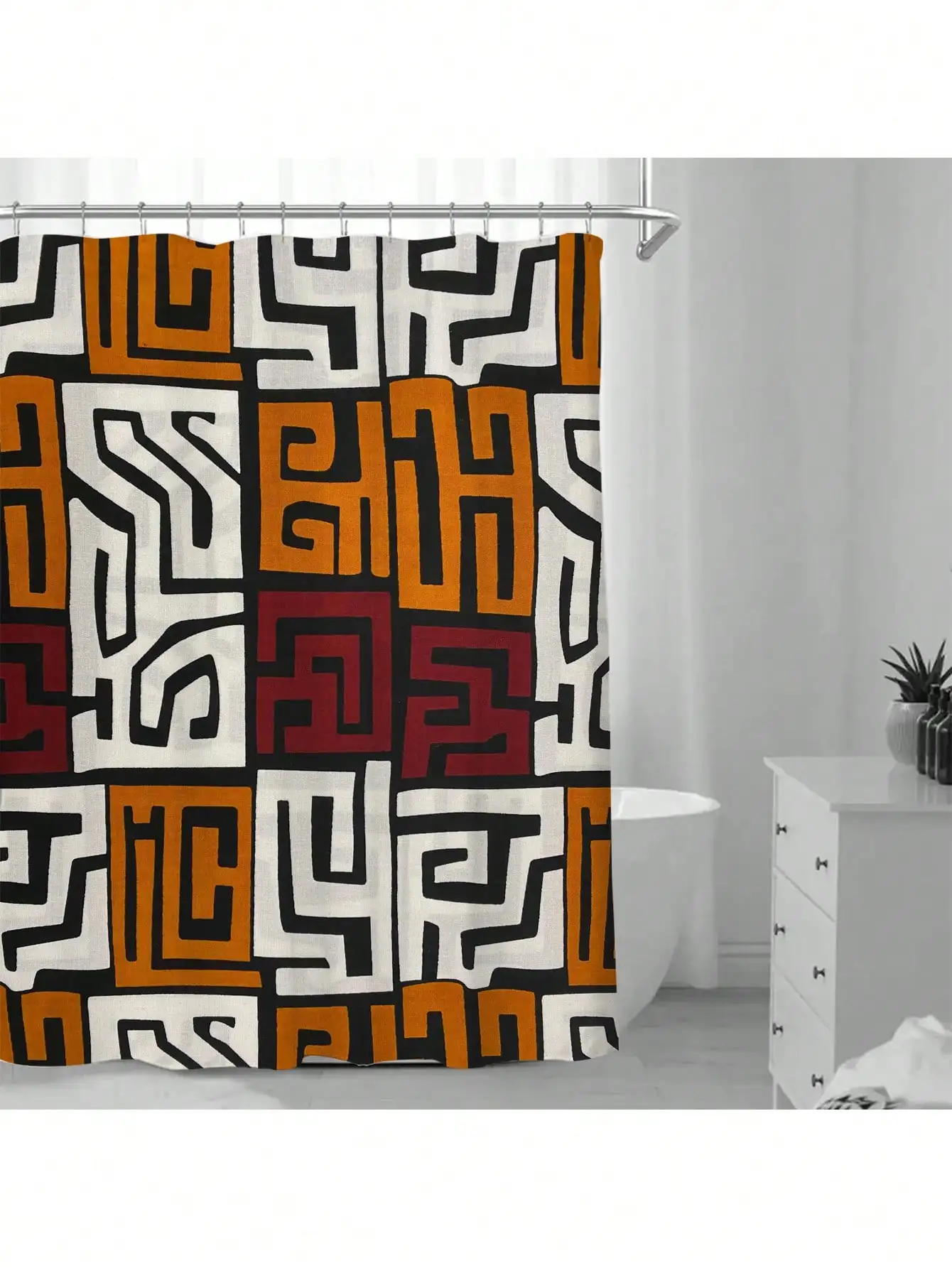 

Bold Geometric Shower Curtain: Embrace the Modern Maze Design, Soft Fabric, and Stylish Vibes for Your Trendy Bathroom