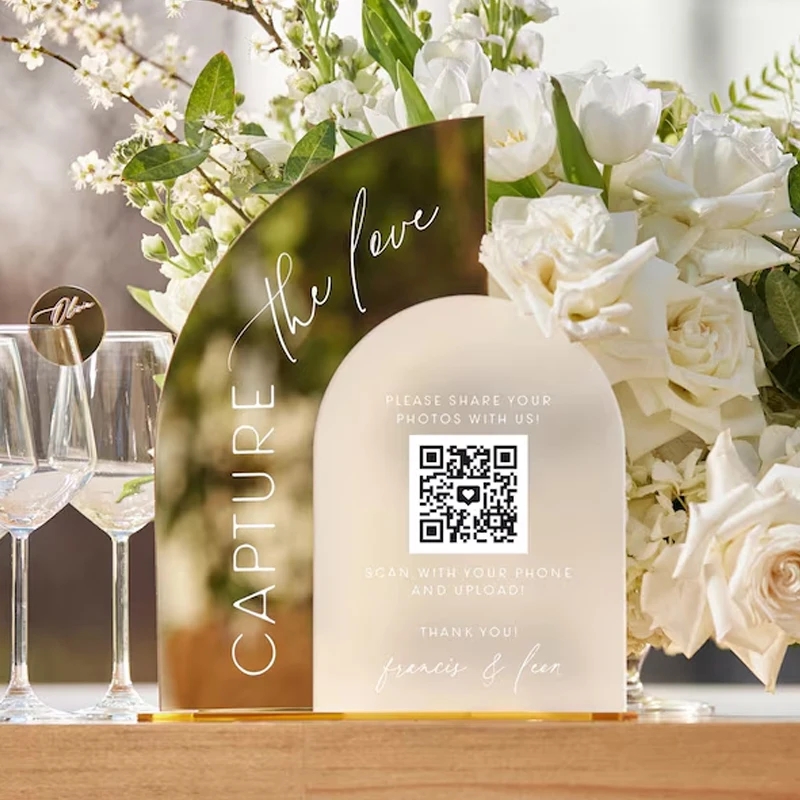 QR Code Photos Sign,Custom Wedding QR Code Sign,Gold Mirror Wedding Sign,Capture The Love QR Sign