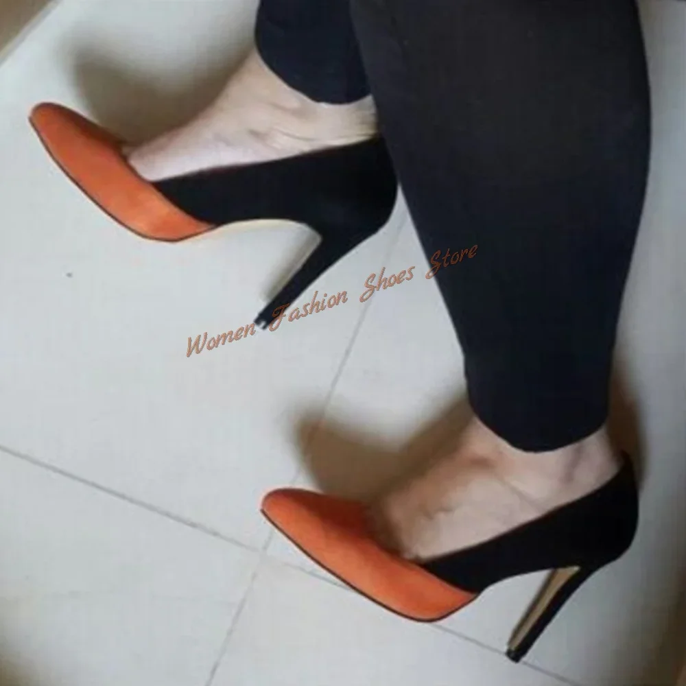 Orange Splicing Black Pointed Toe Pumps Stilettos High Heels High Heel Shoes for Women Heels 2025 New Zapatos Para Mujere view 2