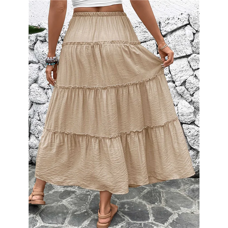 Women's Summer Boho Maxi Skirt Flowy Ruffle A-Line Elastic High Waist Pleated Tiered Beach Long Skirts