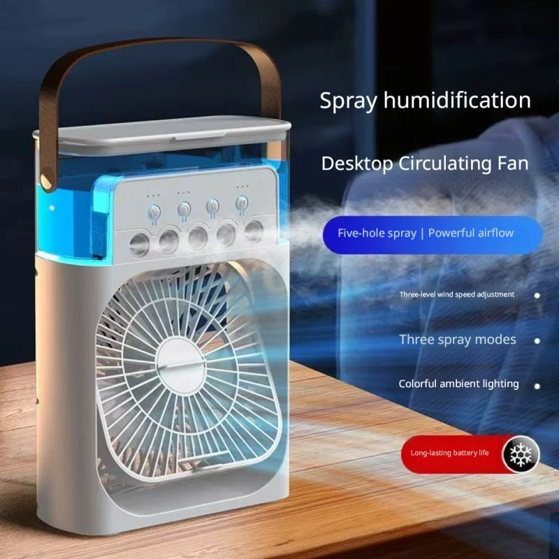 Portable Mist Cooling Fan with 5 Spray Nozzles, 3 Speed 180° Rotatable Rechargeable Mini Air Cooler Humidifier