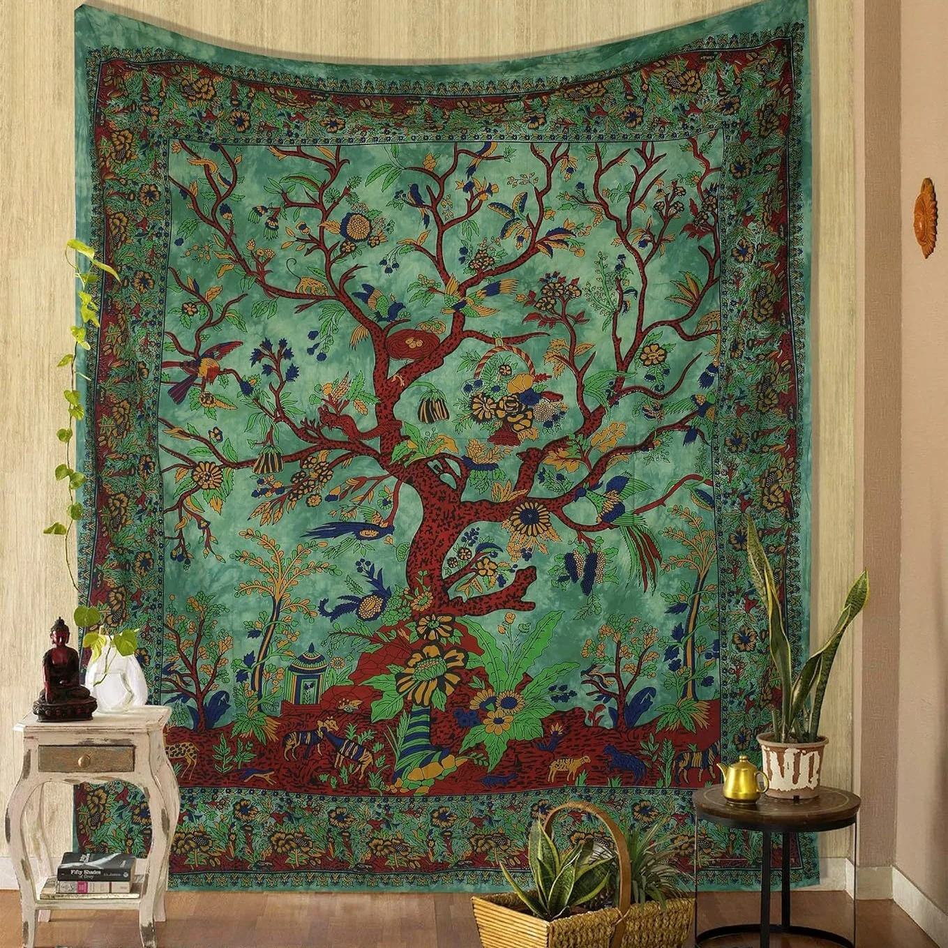 

wall vintage tapestry background cloth bedroom bed and