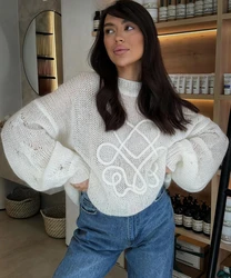 2024 Long Sleeve O Neck Knitted Loose Pullover Fashion Casual Lantern Sleeve Autumn Winter Sweater Women Tops