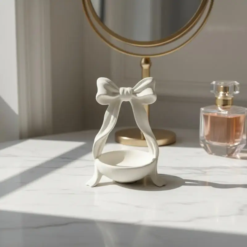 

3D Bow Shaped Jewelry Tray Ring Earring Holder Creative Storage Plate for Living Room Bedroom Vanity Decor