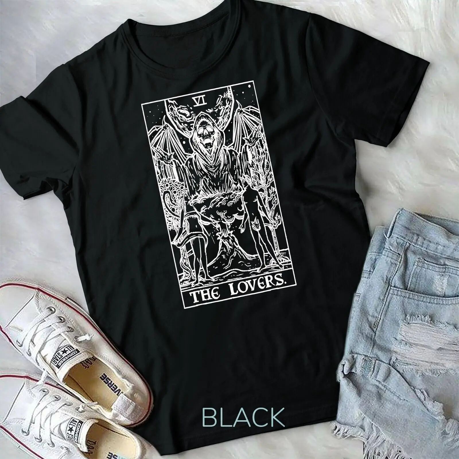 The Lovers Tarot Card Halloween Grim Reaper Gothic Horror Unisex T-shirt