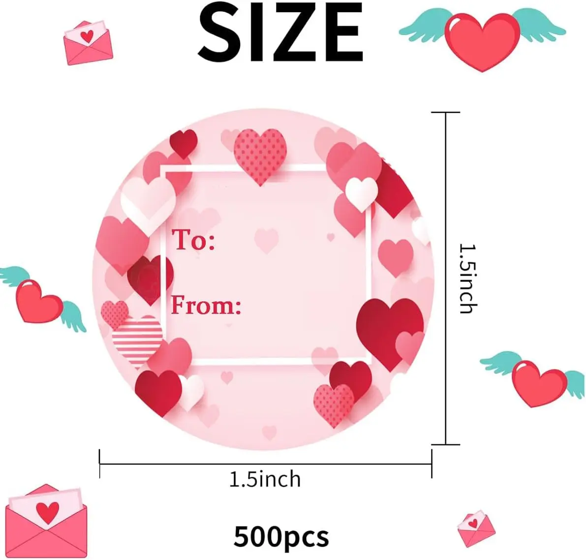 Valentine's Day Tag Stickers 1.5 Inch Heart to and from Valentine's Day Gift Tags Stickers for Envelopes Seal Decorations 500Pcs