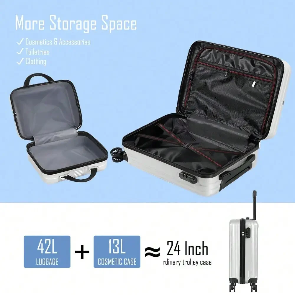 2-Piece Carry-On Luggage Set Hardside Suitcase Spinner W/ Cosmetic Bag (14"+20")
