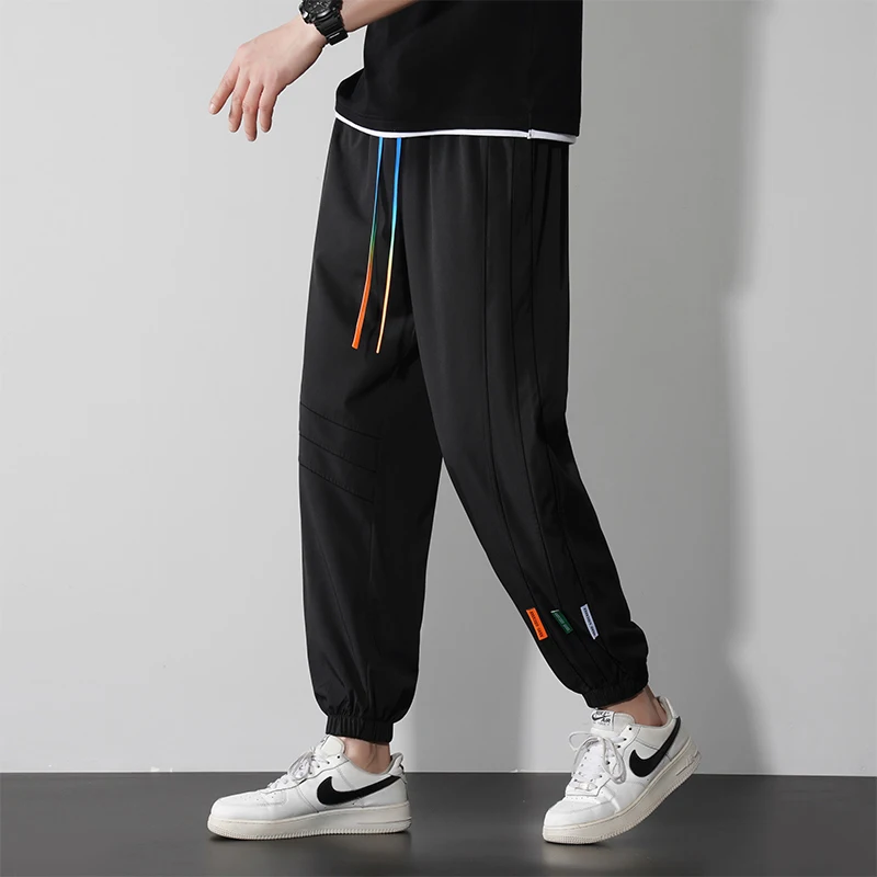 

Spring Autumn Elastic Waist Loose Casual Sweatpants Male Harajuku Y2K Japanese Style Fashion All-match Sporty Pants Men Trousers