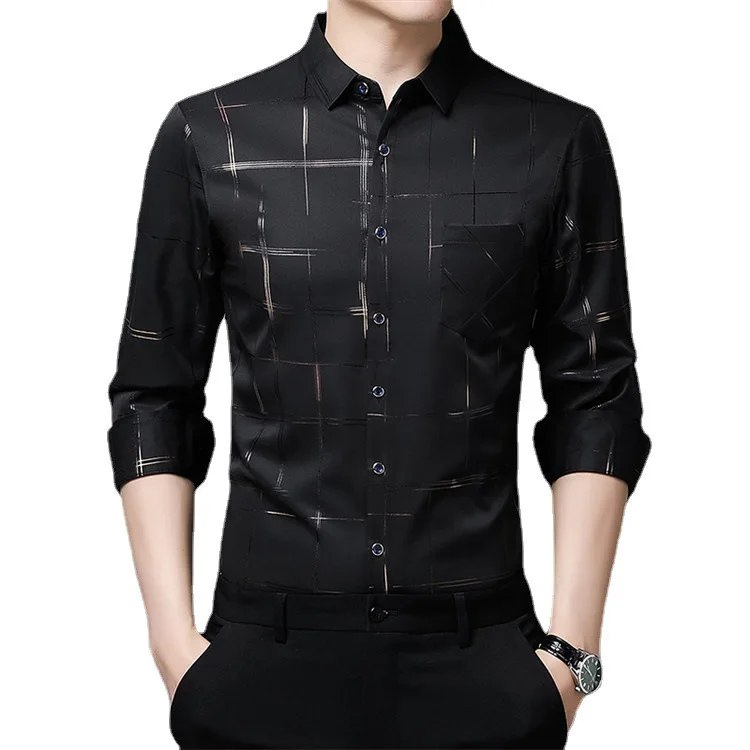 

2025 new spring and autumn men's long-sleeved shirt middle-aged business casual loose thin men's plaid shirt
