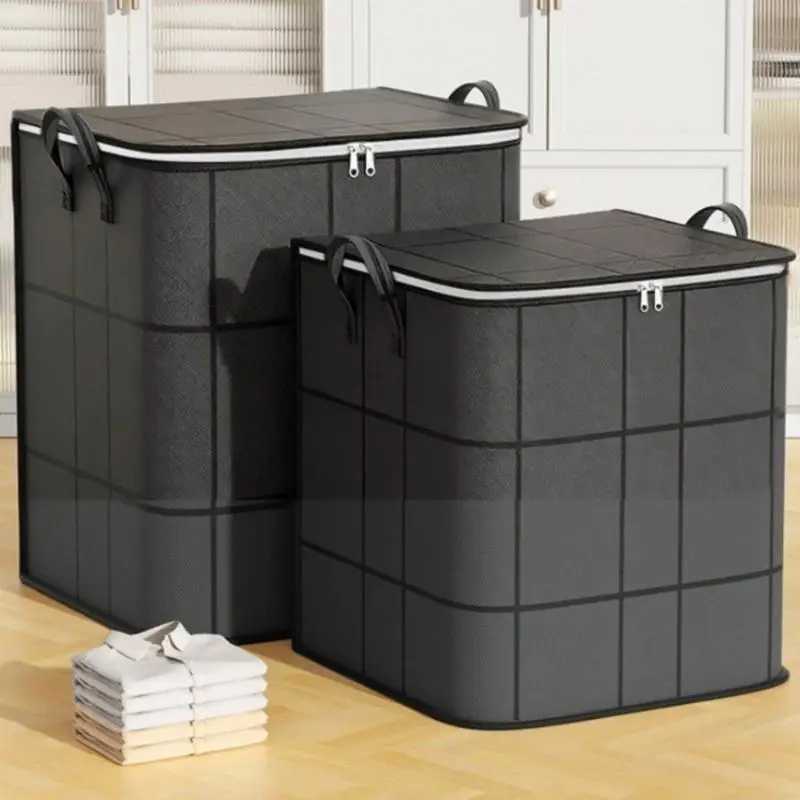 Large Capacity Fabric Storage Bag With Double Zipper Wide Opening Sturdy Handles For Home Clothes Bedding Organizing