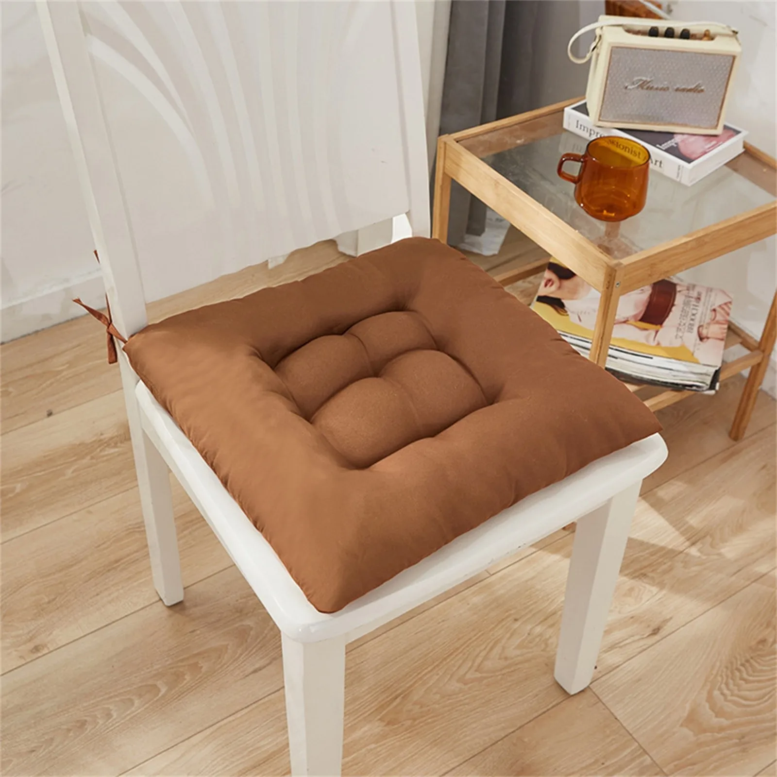 Thickened Solid-Color Chair Cushion Home Office Soft Comfortable Pad With Strap Portable Car Square Cushion Pads ﻿