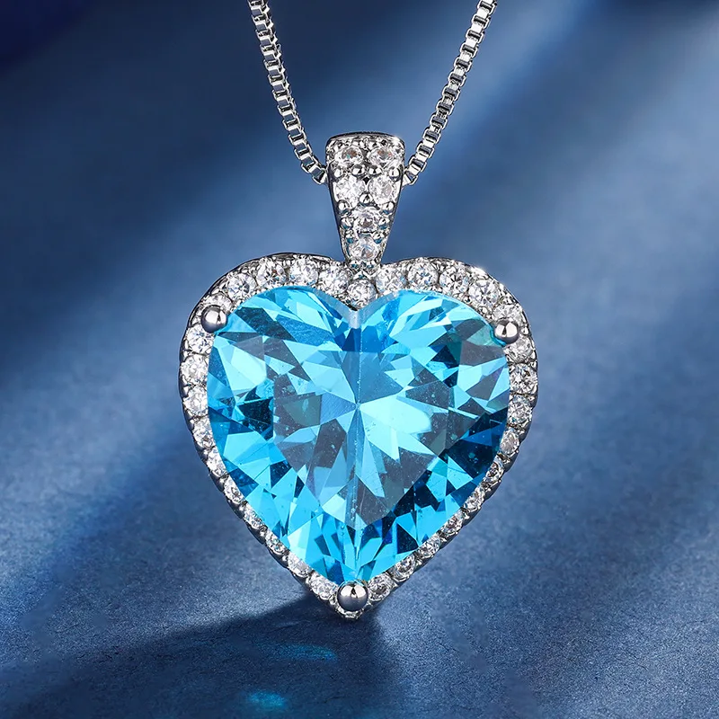 New hot-selling gold-plated colorful gemstone heart-shaped pendant and stud earrings versatile set for women 15*15-9*9