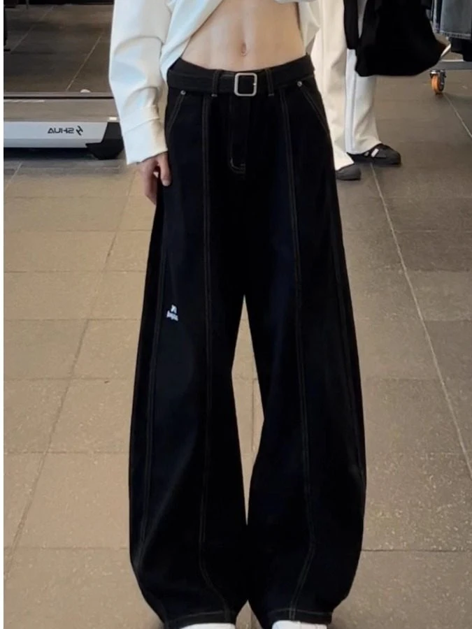 

American Style Men's Denim Pants Autumn New Vintage Wide Leg Pants High Street Versatile Design Long Pants Polyester Fiber