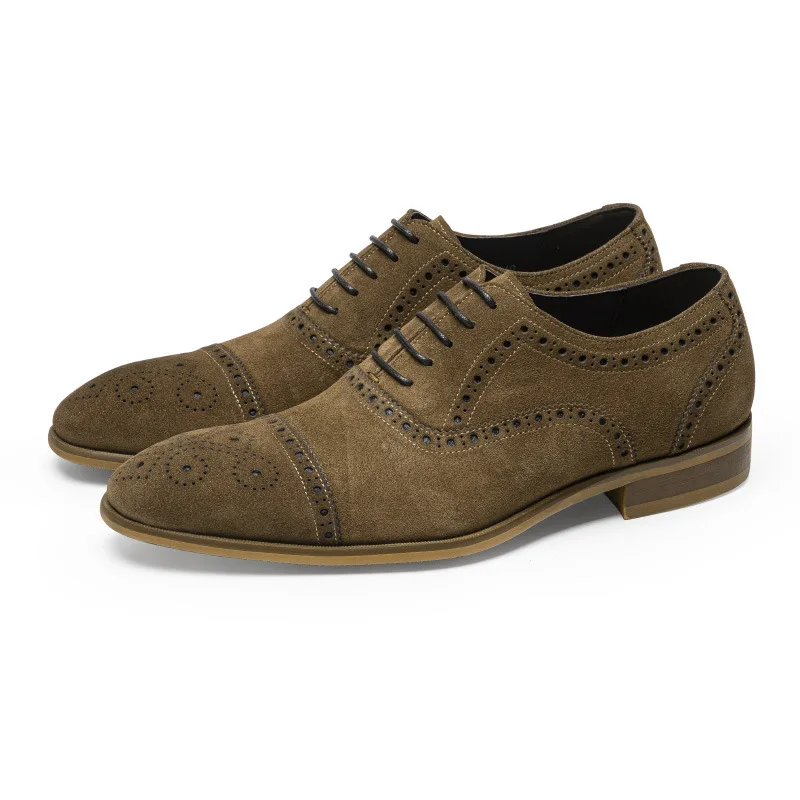 Luxury Cowhide Suede Man Dress Shoes Genuine Leather Handmade Quality Comfortable British Trend Elegant Wedding Brogue Shoes Men