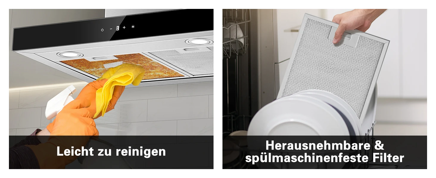 Topstrong 60 cm Wandmontage, 400 m3/h A+++, LED-Touch-Control-Abluftventilator aus Edelstahl, leise, 52 dB, Küchenhaube – Detail 3