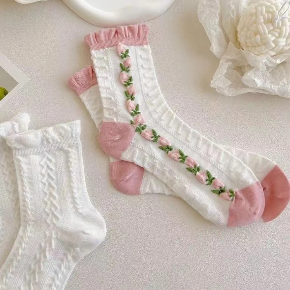 5 أزواج لطيف الدانتيل منتصف جوارب أنبوبية المرأة Lolitajk تكدرت Harajuku نمط الخريف الشتاء لينة تنوعا جوارب بناتي عصرية