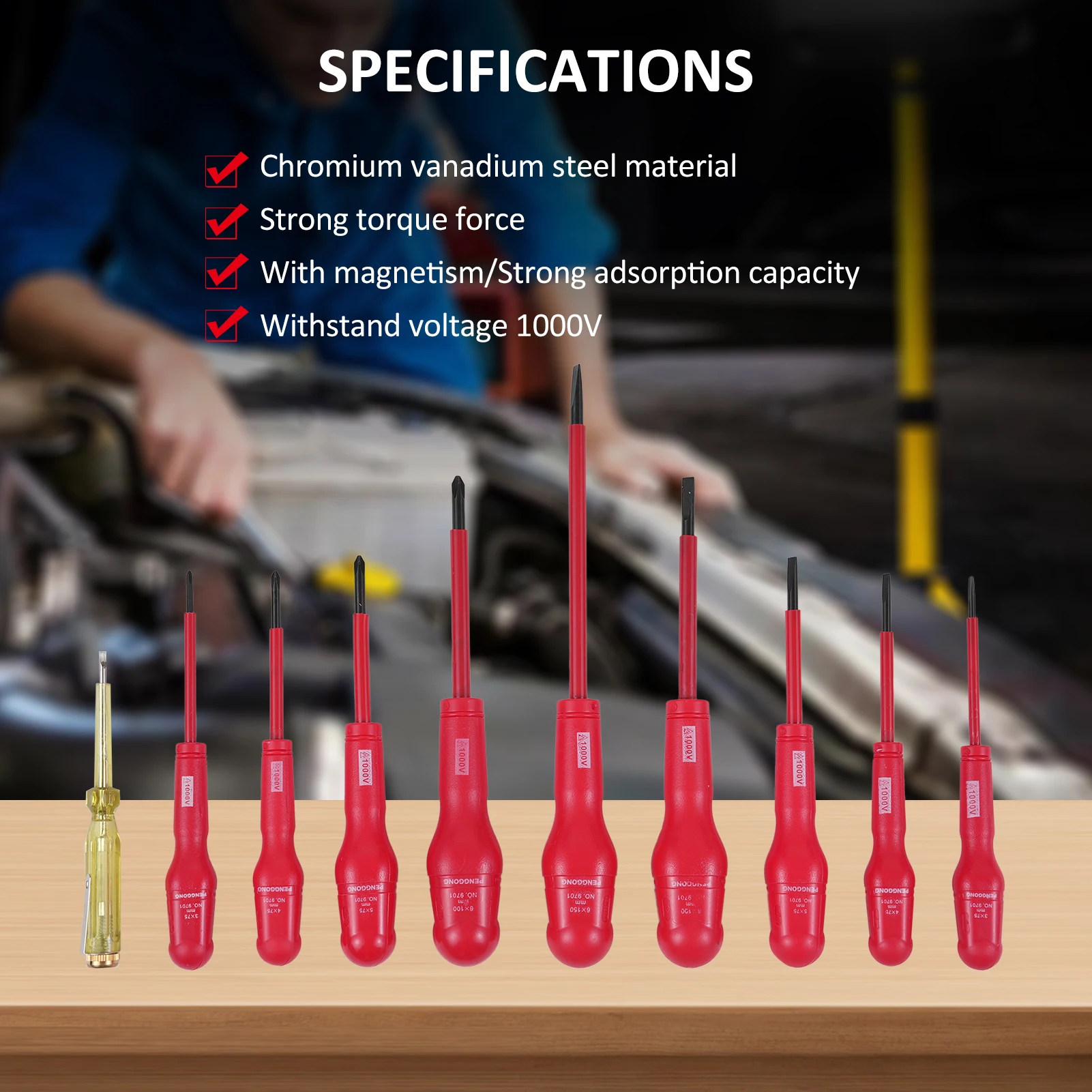 Insulated Screwdriver Set 1000V Insulated Electrician with 4 Phillips and 5 Slotted Non-Slip Handle All-in-One with Test Pencil