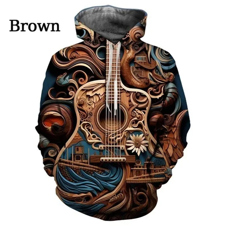 Fun Musical Instrument 3D Print Guitar Hoodies Music Art Funny Personality Street Hip-Hop Hoodie Casual Cool Pullover Sweatshirt