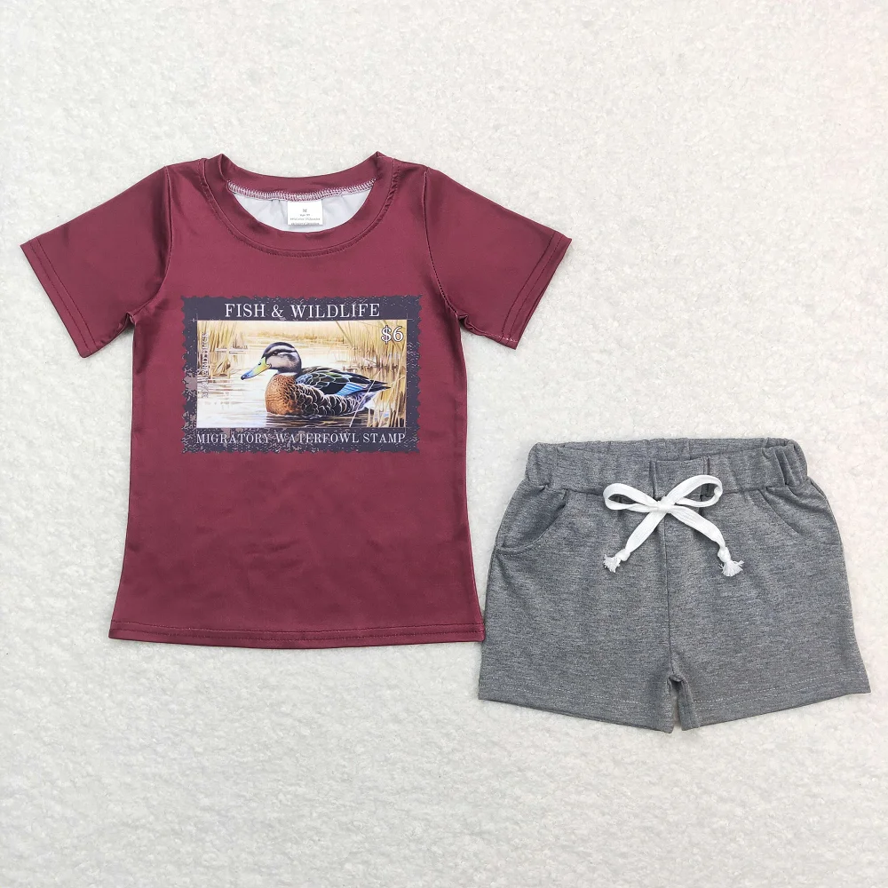 Ropa de diseño de moda para bebés, conjuntos de camisa de manga corta con diseño de perro y pato de camuflaje, ropa de Boutique para niños, trajes de Boutique