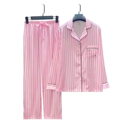 PINK Ice Silk Pajamas Women's Summer Trousers Two-piece Printed Light Luxury Pajamas Women's High-end Home Service VS