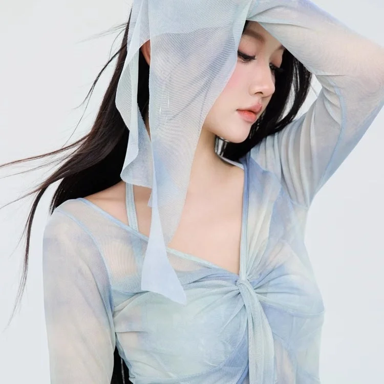 프린세스 스타일 비키니 수영복 여성용 긴팔 보온 스파 수트 아름다운 4종 세트 섹시한 온천용 커버업