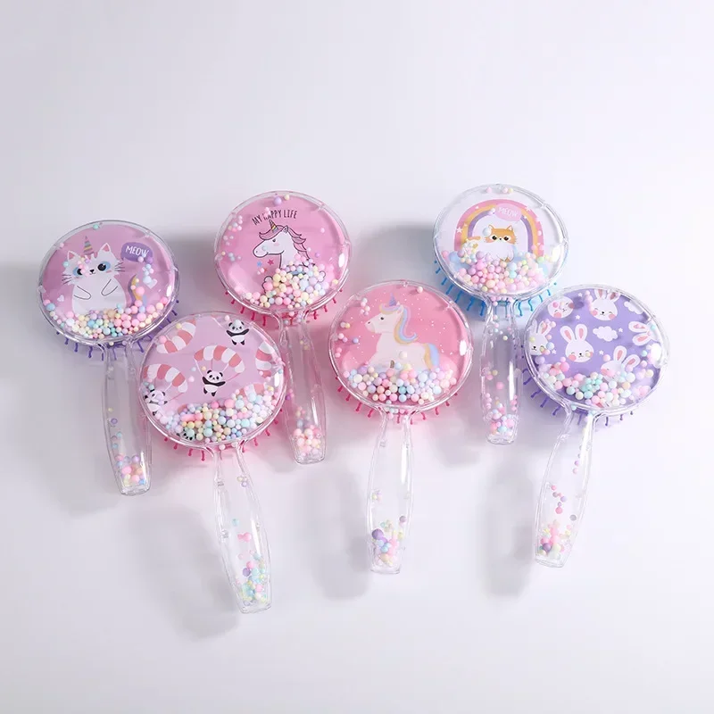 Cartoon Pattern Round Animals Sequins Hair Comb Cute Girl Hair Anti-knot Massage Comb Hair Brush