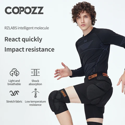 COPOZZ Новая улучшенная версия: Защитные наколенники и накладки на бедра для катания на лыжах и коньках, регулируемые защитные шорты с подкладкой для бедер
