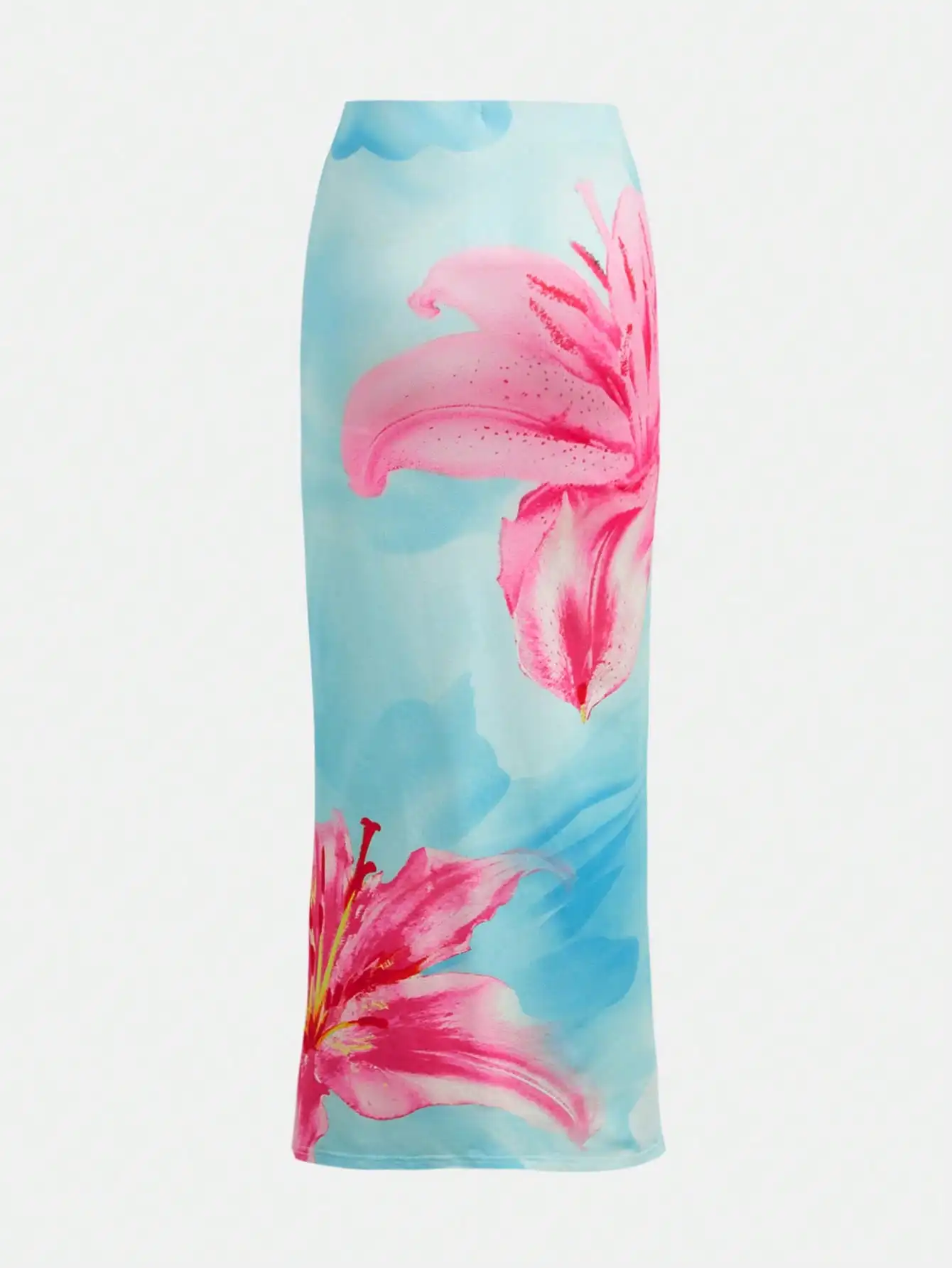 Girlism Light Blue Tween Girls' Summer Floral Print Knit Tube Top & Long Skirt 2-Piece Set,Tropical Vacation Holiday Hawaii Family Matching Outfit,Daily Wear view 5