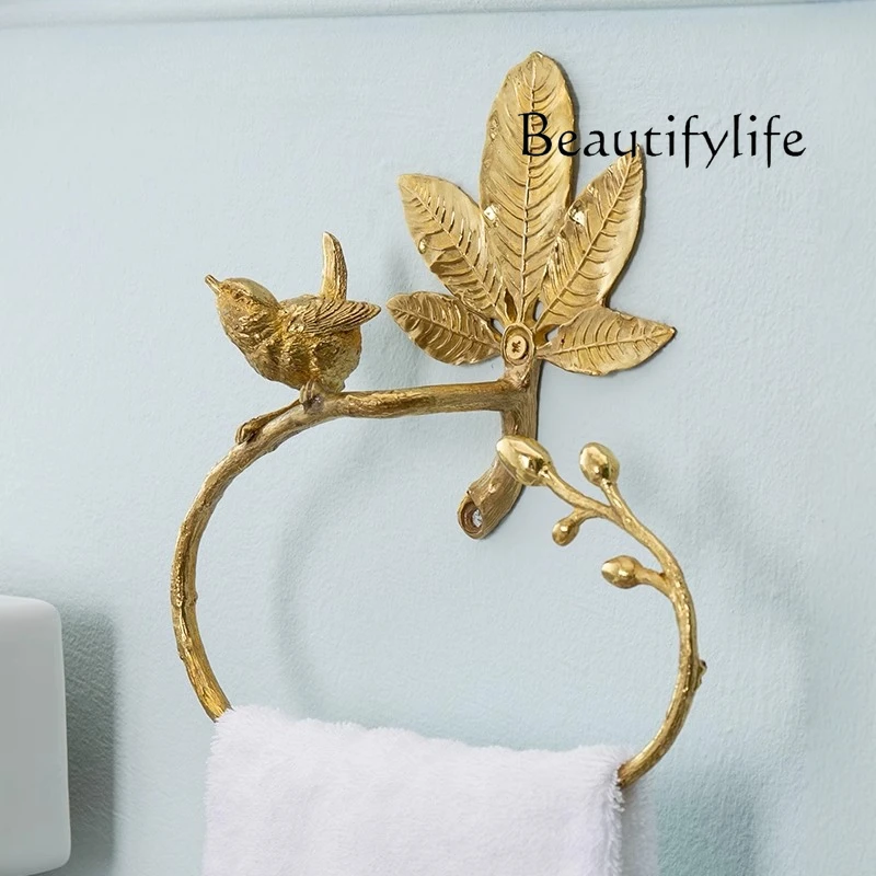 Hotel model room retro light luxury copper bird towel ring bathroom bathroom, punched wall hanging