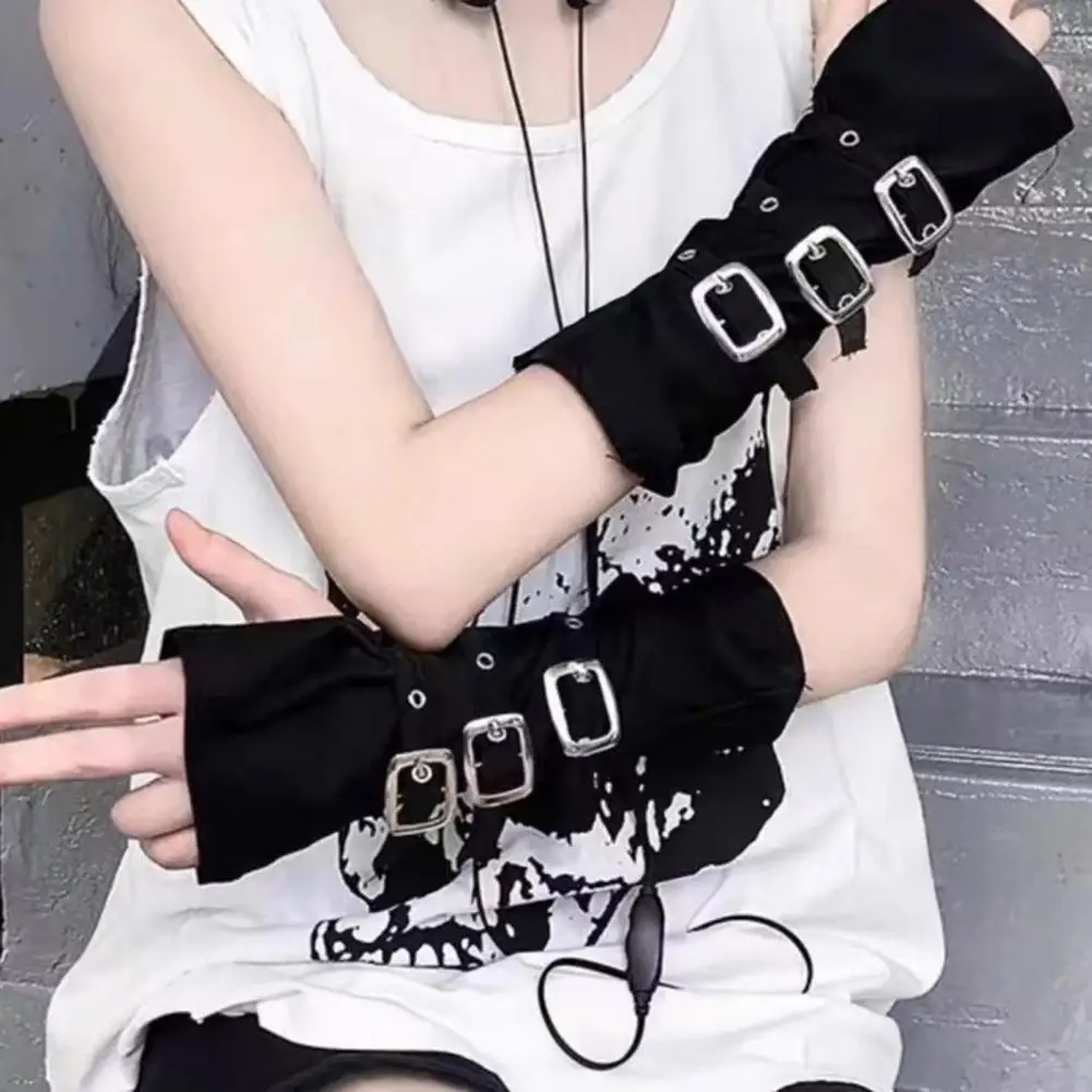 Goth Arm Warmers Fingerless Gloves for Women, Punk Metal Gothic Steampunk Arm Sleeves, Cosplay Party Accessories