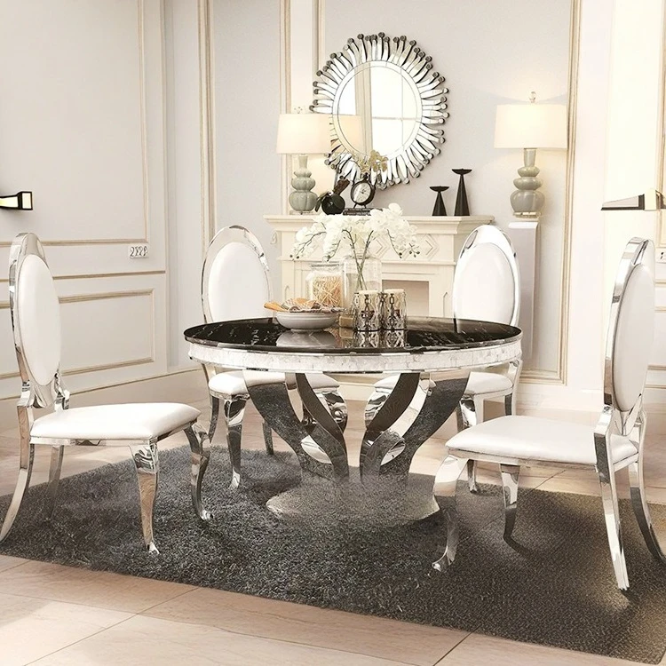 

Light luxury stainless steel round table post-modern simple marble dining table hotel