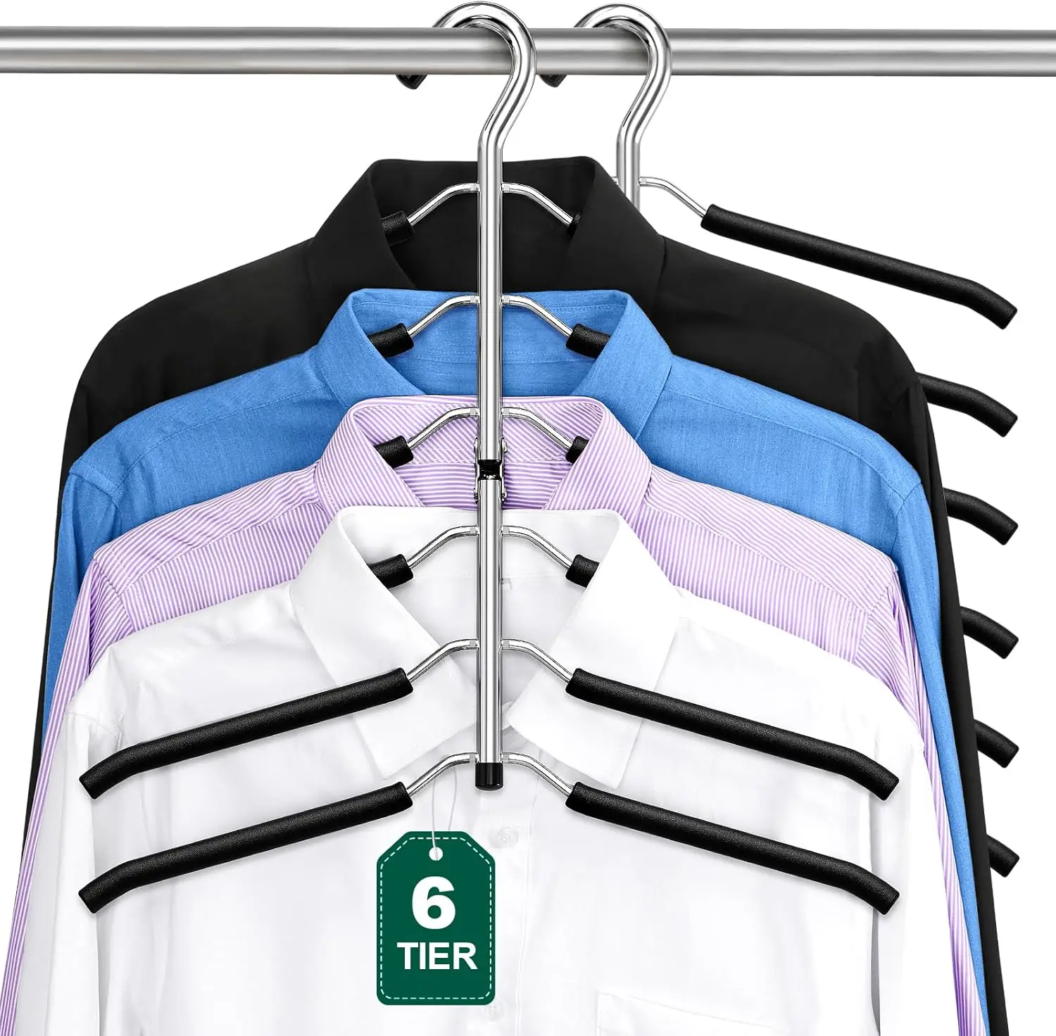 

Вешалки для одежды, экономящие место: 6-уровневая вешалка для пальто, экономящая место, с нескользящими поролоновыми накладками, 3 штуки, черные металлические, Sw.