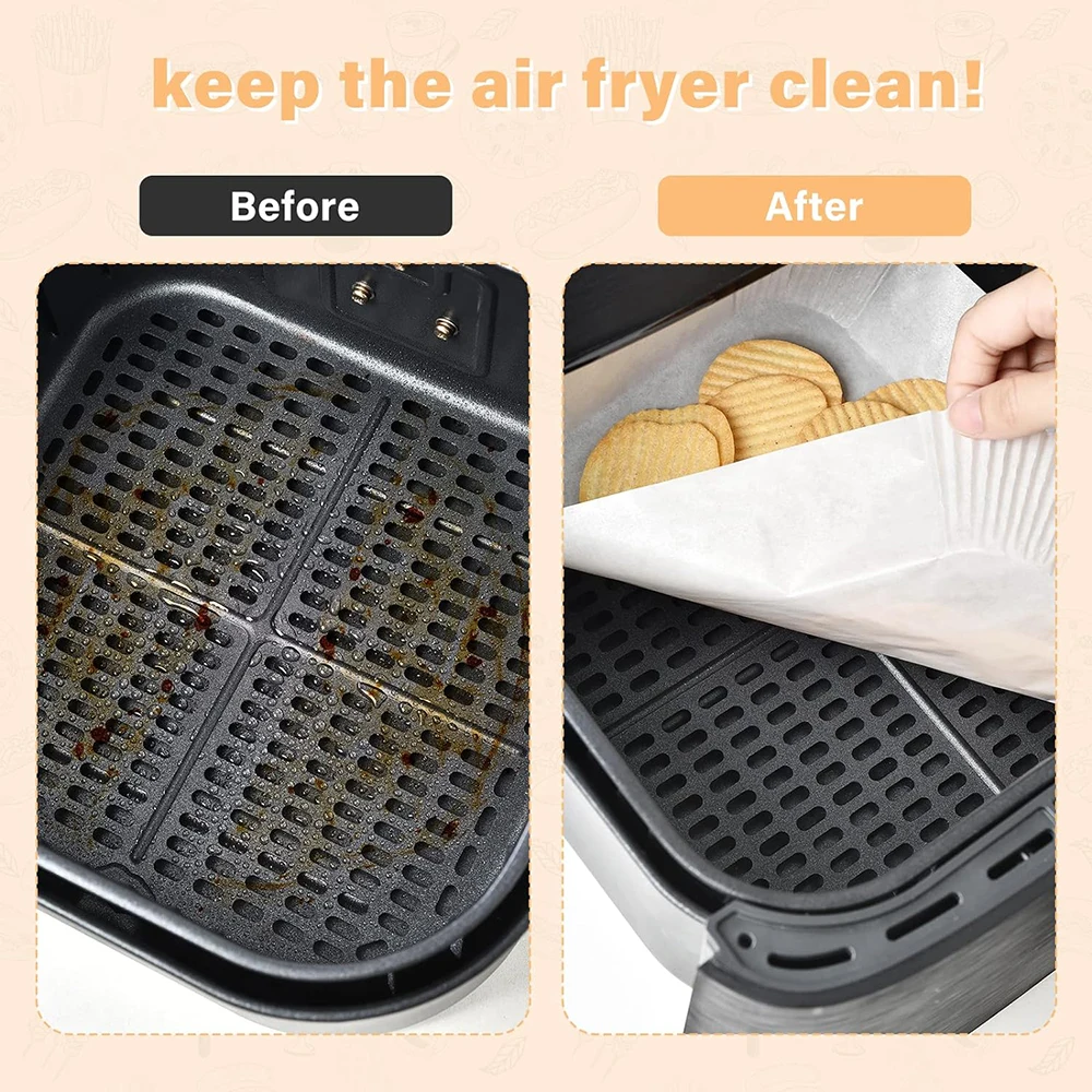 Air Fryer Disposable Paper Liners for Ninja DZ201/DZ401 Non-stick Parchment Paper for Rectangular Air Fryer Basket Baking Tools