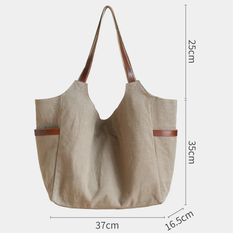 Casual Large Tote Bag For Women 2026 New Arrival Cotton Linen Blend Underarm Shoulder Bag Japan Style Commuter Shopper Handbag