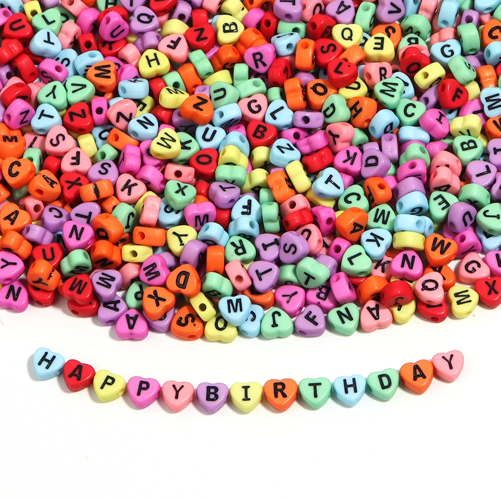 100pcs/Lot Acrylic Heart Shape Letter Beads Solid Color Flat Alphabet Bead for Jewelry Making DIY Bracelet Necklace Charms