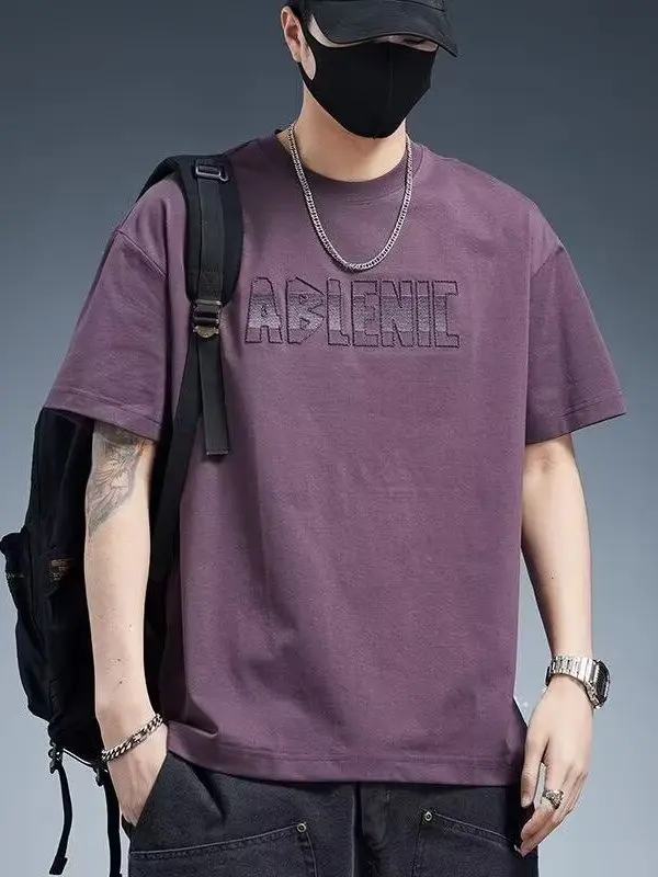 Ice Silk Loose Fit Casual Short Sleeve T-Shirt for Men Breathable Comfortable Lightweight Antibacterial Wear Resistant Purple...