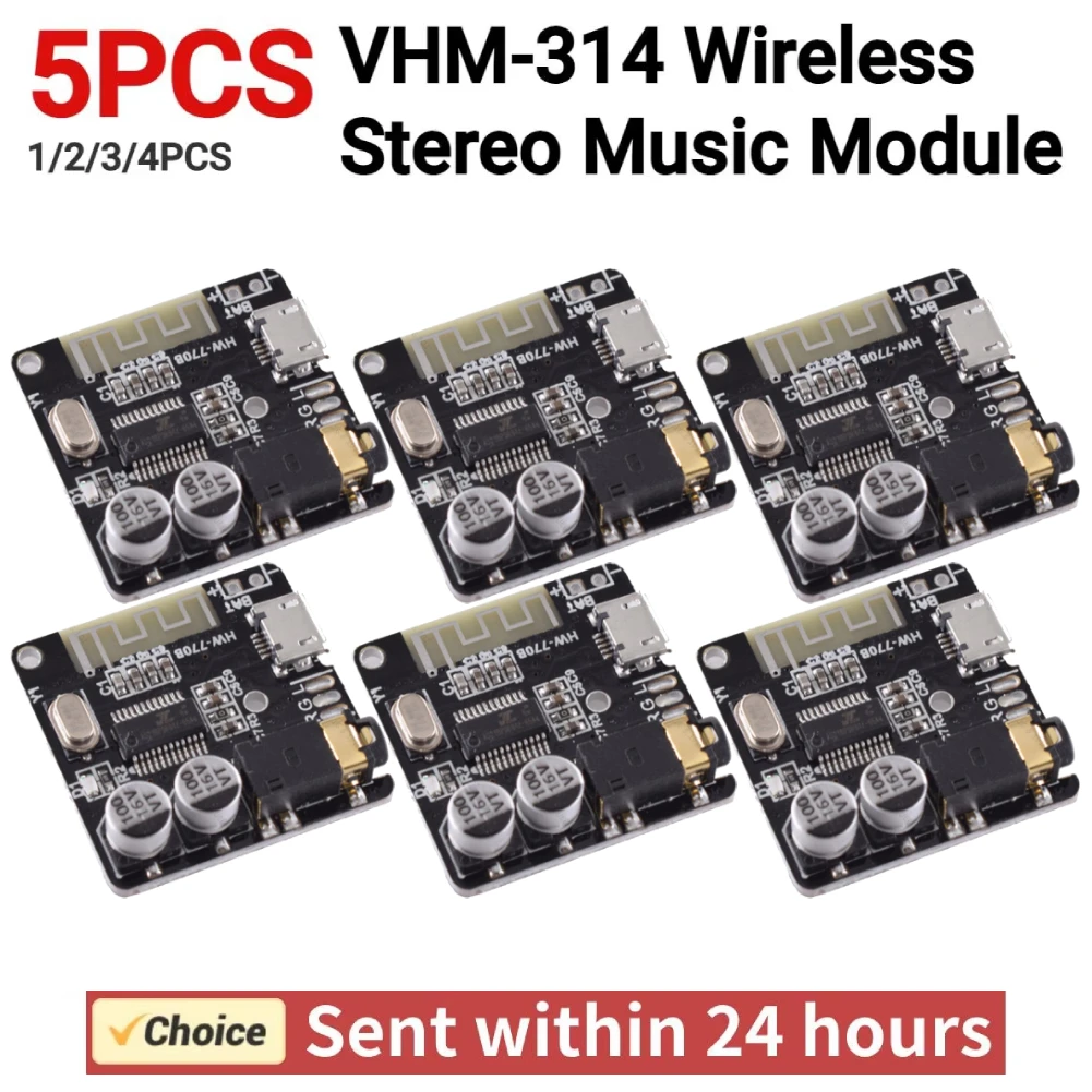 【セール中】ワイヤレスステレオミュージックモジュール,補助オーディオ,Bluetooth,レシーバーボード,マイクロUSB, 5V,カーオーディオデコーダー,VHM-314 mm, 1?5個,3.5