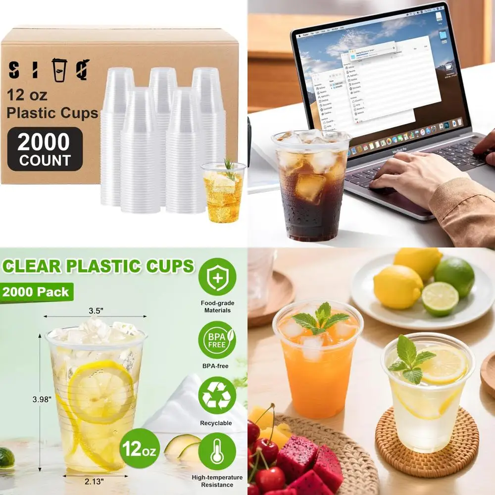 

Disposable Clear Plastic Cups 12 oz, Ideal for Cold Drinks, Suitable for Picnics, BBQs, Weddings, Travel, and Halloween Parties
