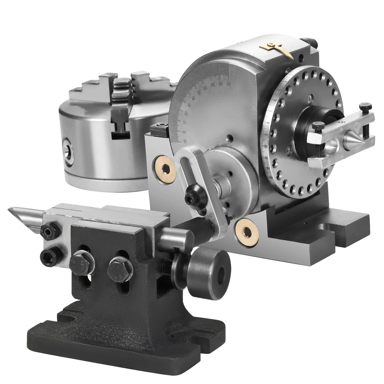 ​​SIHAO High‑Accuracy BS Universal Dividing Head 4/5/6 Inch, Universal Indexing Head with 3‑Jaw Chuck and Tailstock, Milling Drilling Grinding Machine Processing Accessory