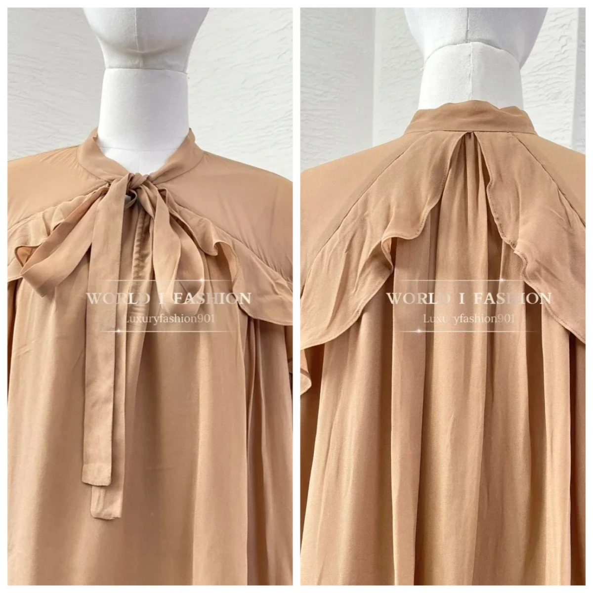 

2025 High Quality Silk Brown Flowing Long Sleeved Shirt V Neck Blouse Top