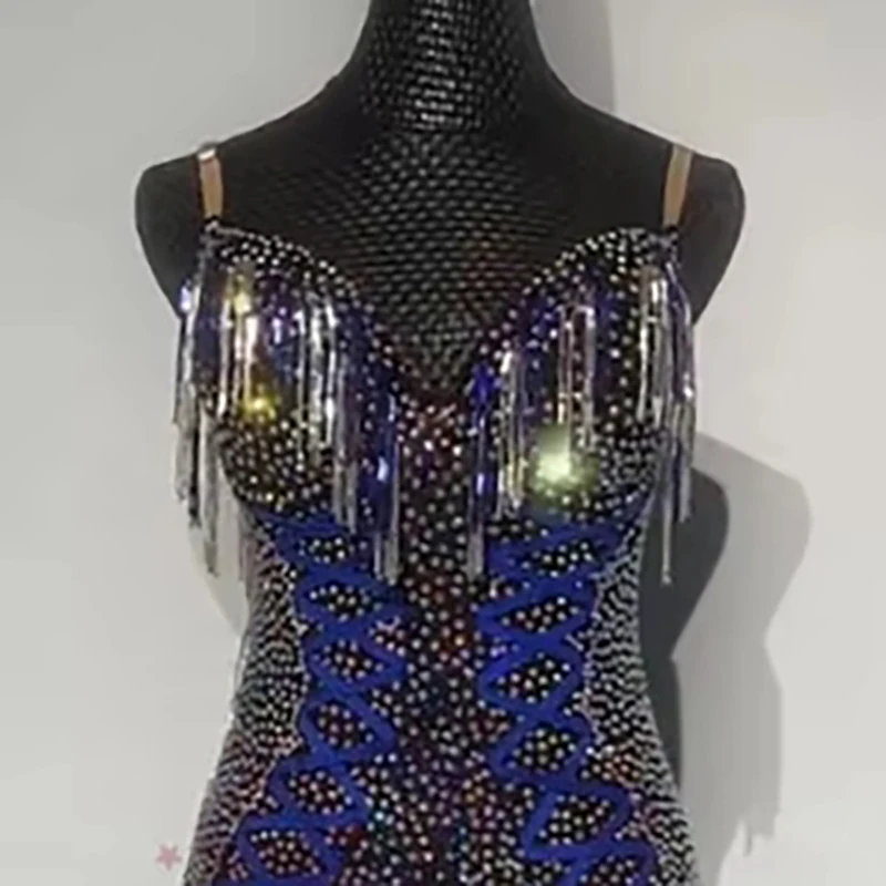 

Платье для латинских танцев, высококачественная индивидуальная открытая слинг для ног, полная австрийского бриллианта, ча-ча, танго, сценическая профессиональная одежда