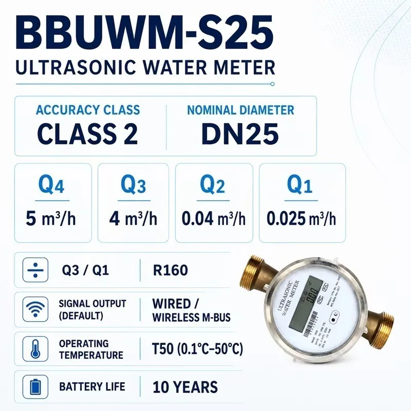 Ultrasonic Flow Sensor Water Meter DN25 Class C IP68 Smart Remote Reading Modbus OEM Industrial Water