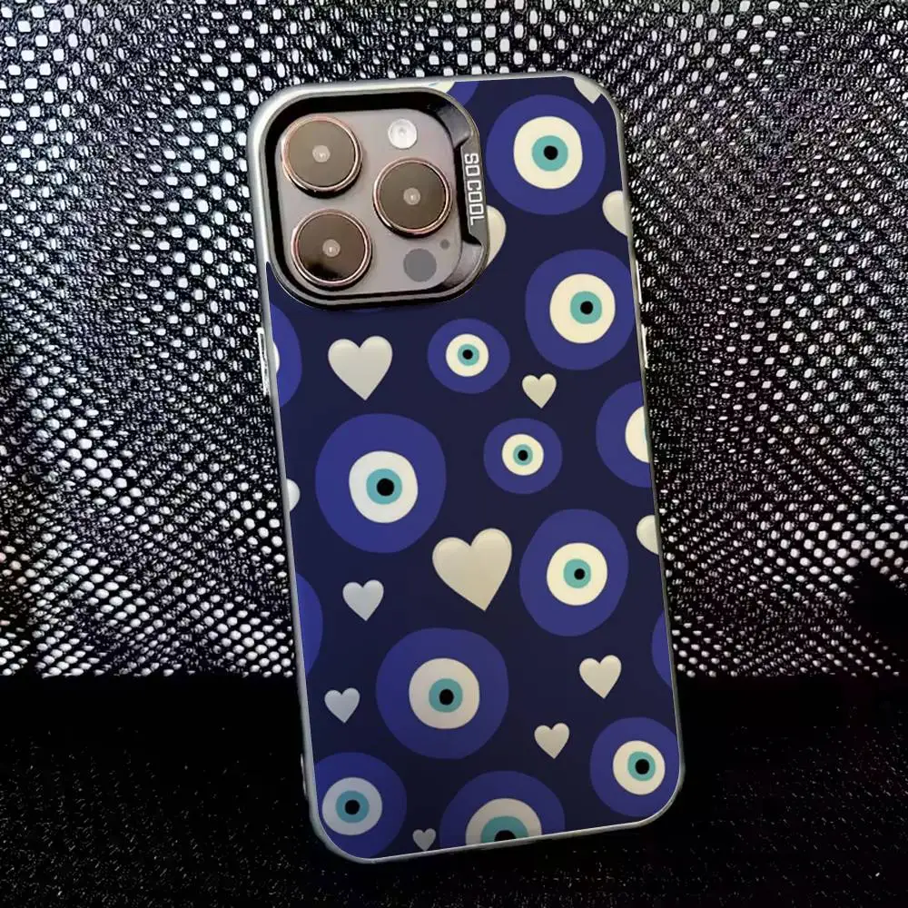 Funda de teléfono Lucky Blue Evil Eye para iPhone 16,15,14,13,12,11,8,7,Pro,Max,Plus,Mini,XS,SE Anti caída negro mate duro