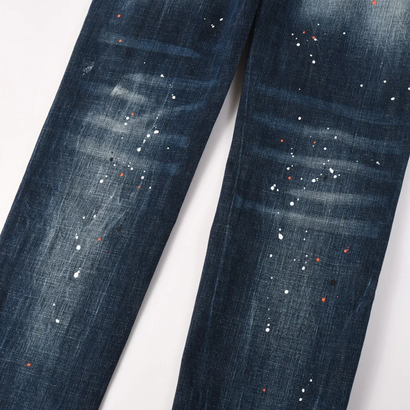 

Designer fashion new men's jeans painted, perforated, washed, nostalgic, elastic, slim fit, blue jeans, hip-horand pants, Hombre