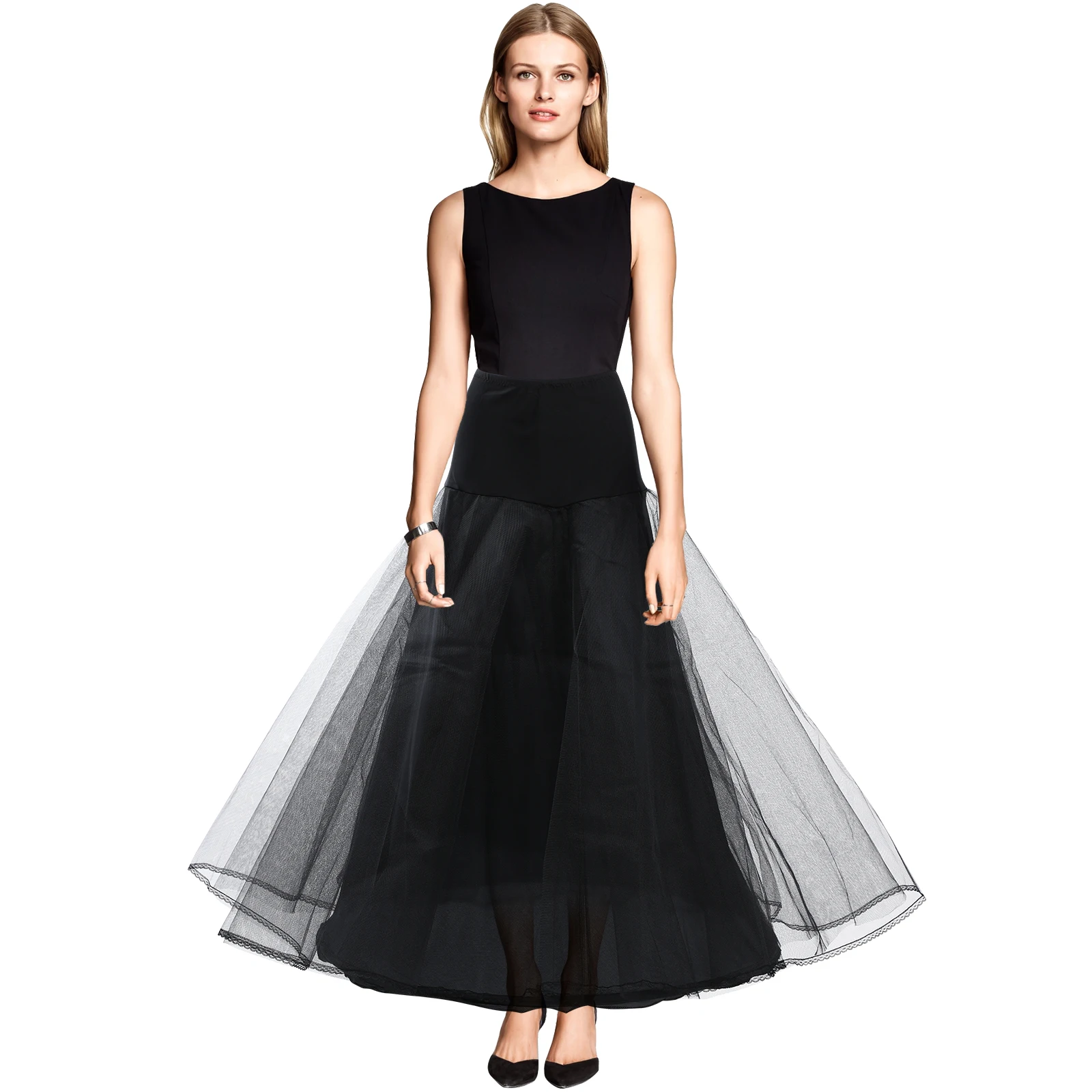 

Petticoat Skirt Women Bridal Wedding Dress Underskirt Long Black Tulle Floor Length Ball Prom Dance Costume Jazz