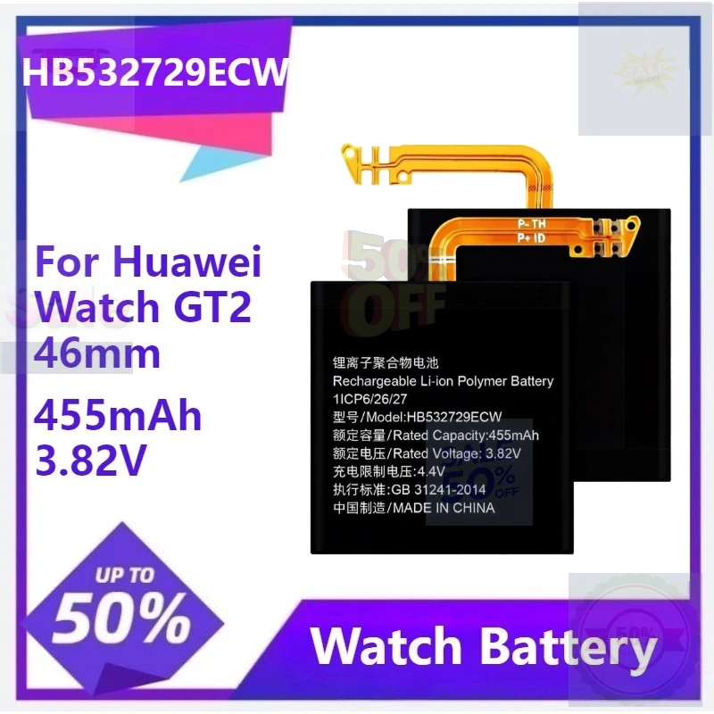 

HB532729ECW High Quality Replacement Battery for Huawei Watch GT2 GT 2 46MM LTN-B19 Smartwatch Rechargeable Battery 455mAh