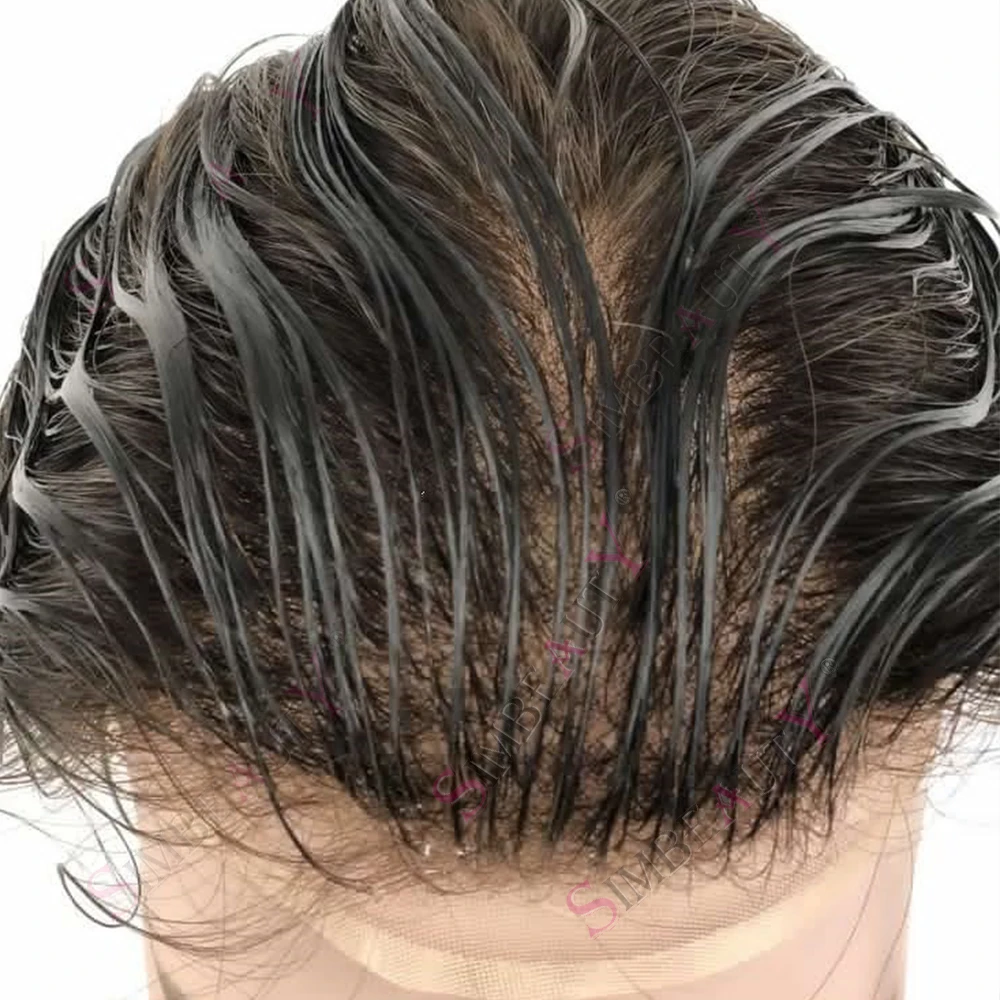 Breathable Full Lace Toupee Men Capillary Prothesis Natural Bleach Knots Hairpeice 6